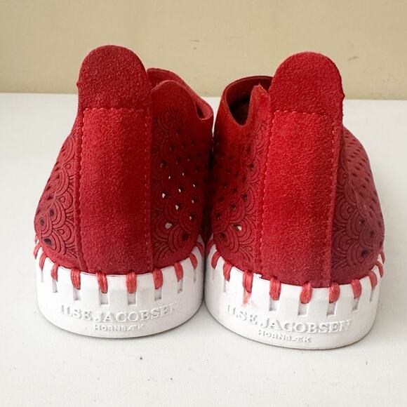 Ilse Jacobsen Shoes Tulip 139 Laser Cut Slip-On Flat Deep Red Women's Size 41 - Picture 4 of 7